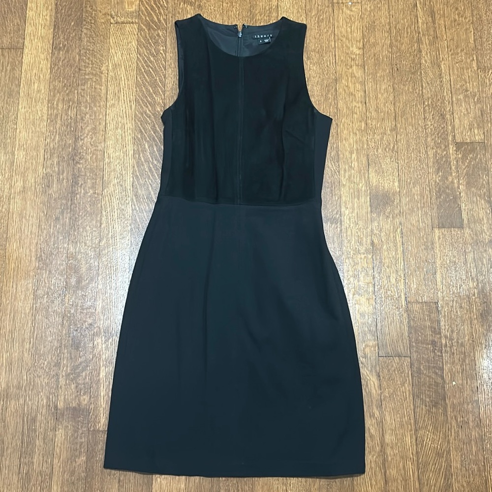 Theory black sheath dress with suede top